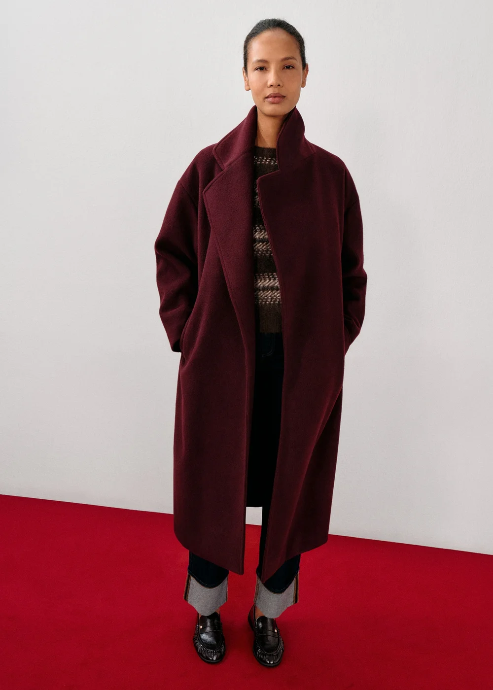 Burgundy Longline Wrap Coat - S Image 2