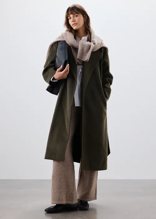Olive Belted Longline Coat - S Image 1