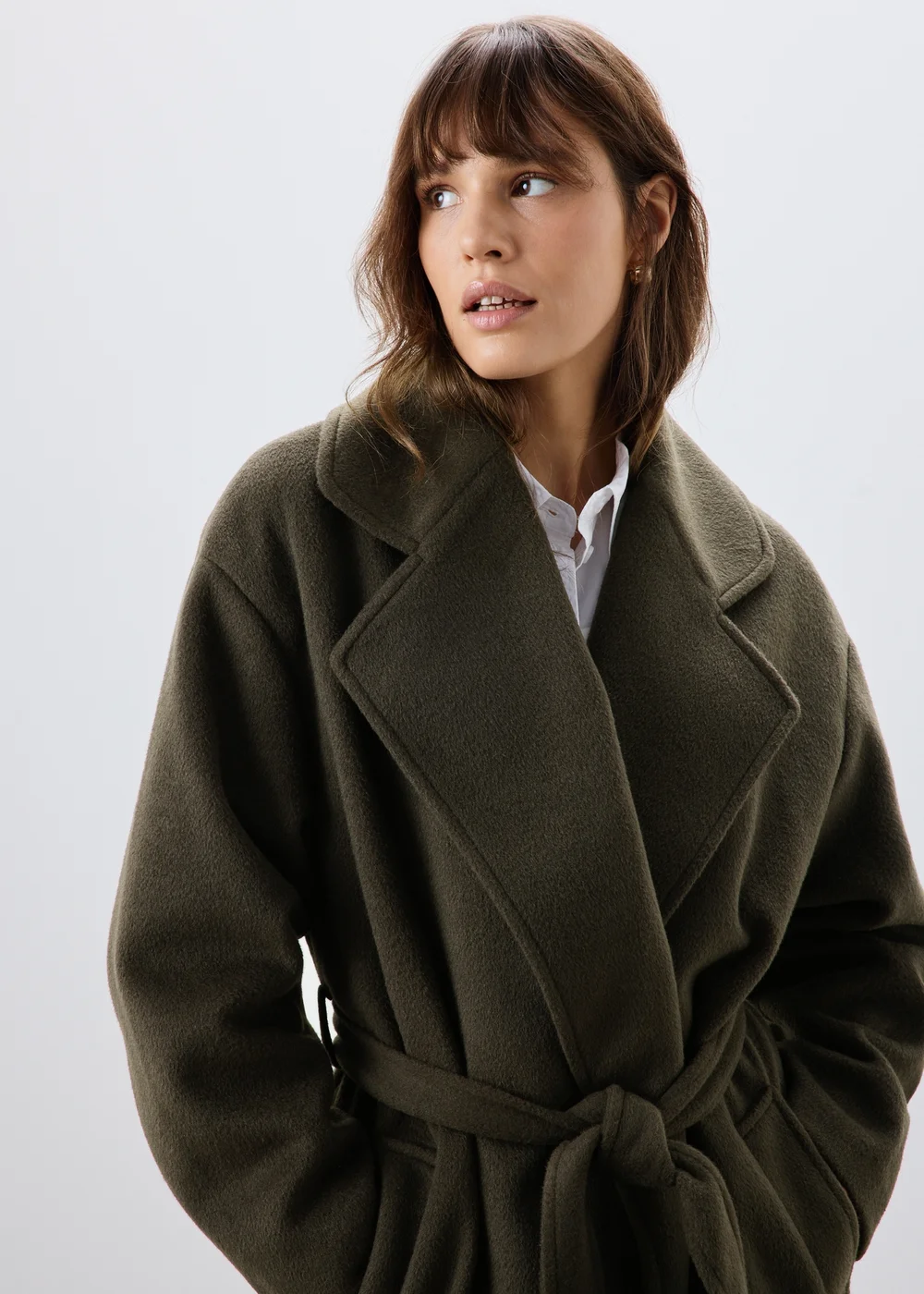 Olive Belted Longline Coat - S Image 3
