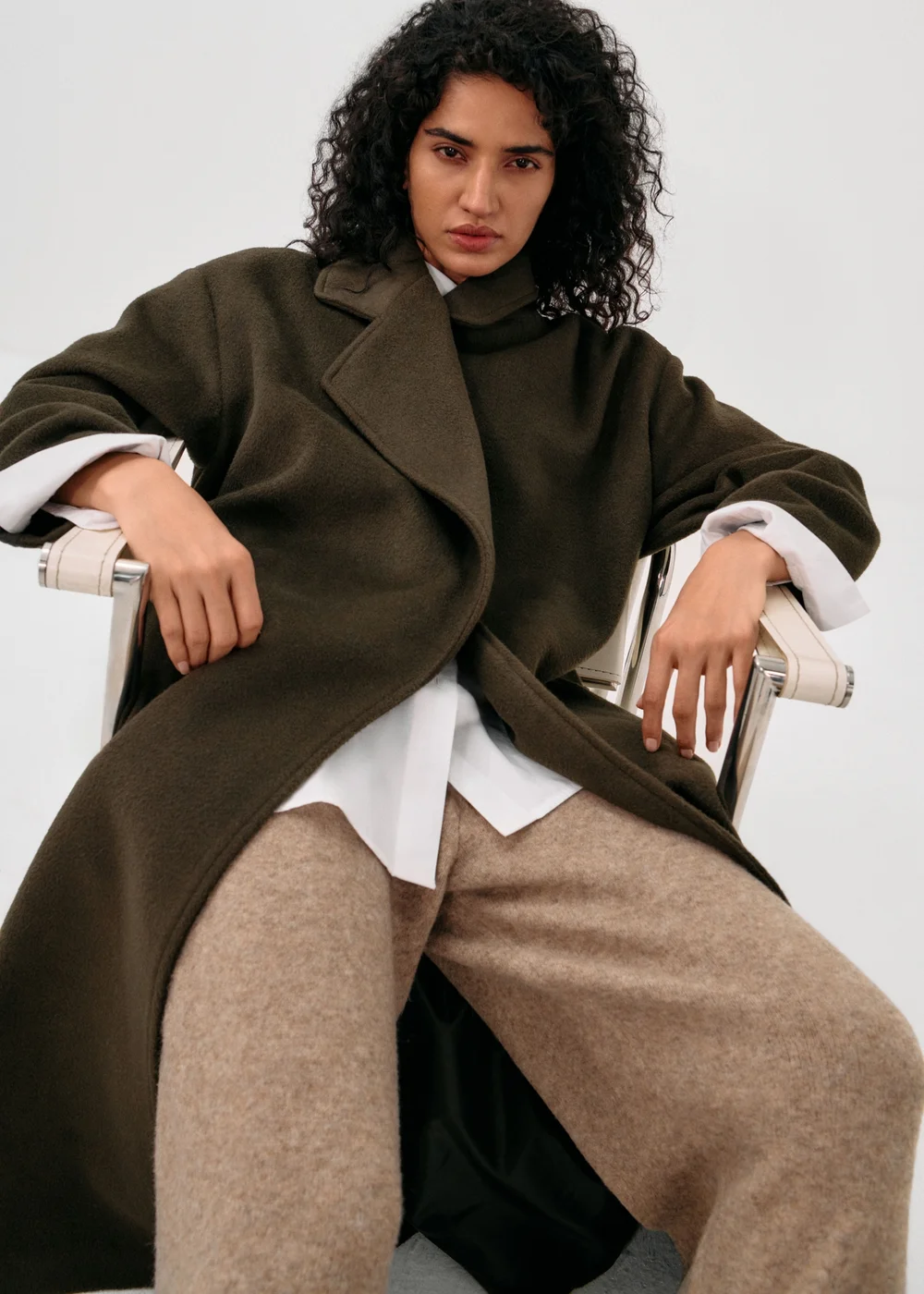 Olive Longline Belted Wrap Coat - S Image 2