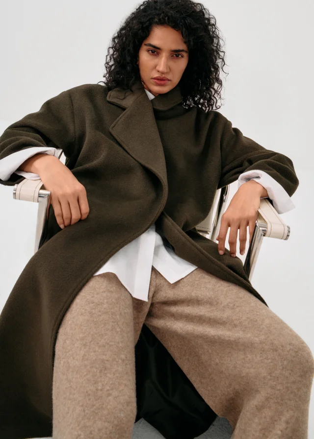 Olive Longline Belted Wrap Coat
