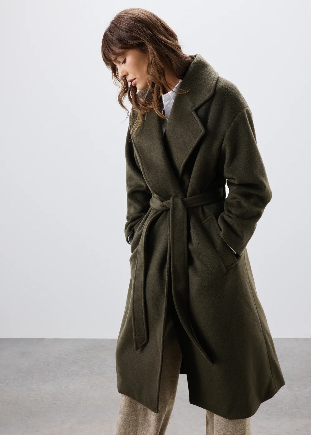 Olive Belted Longline Coat - S Image 4