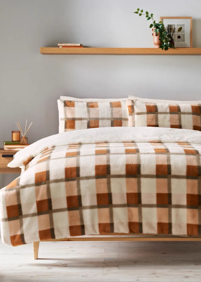 Orange Check Fleece Duvet Set