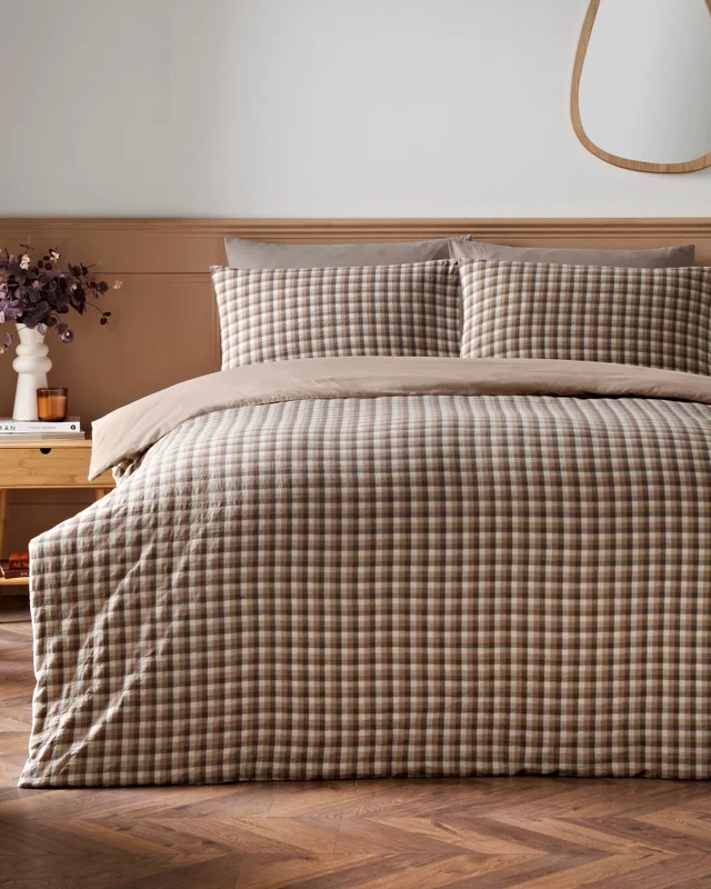 Brown Woven Check Duvet Set