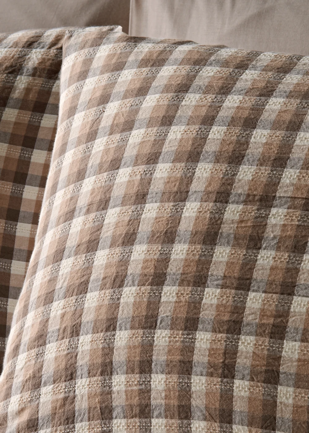 Brown Woven Check Duvet Set - Double Image 2