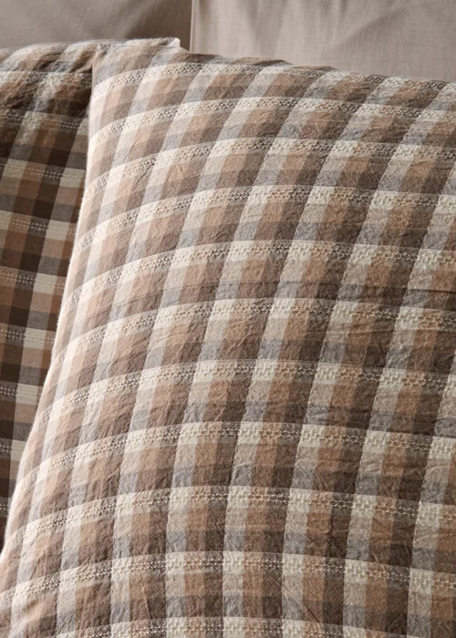 Brown Woven Check Duvet Set - Double Image 2