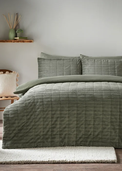 Green Ribbed Velvet Duvet Set - Double Image 1