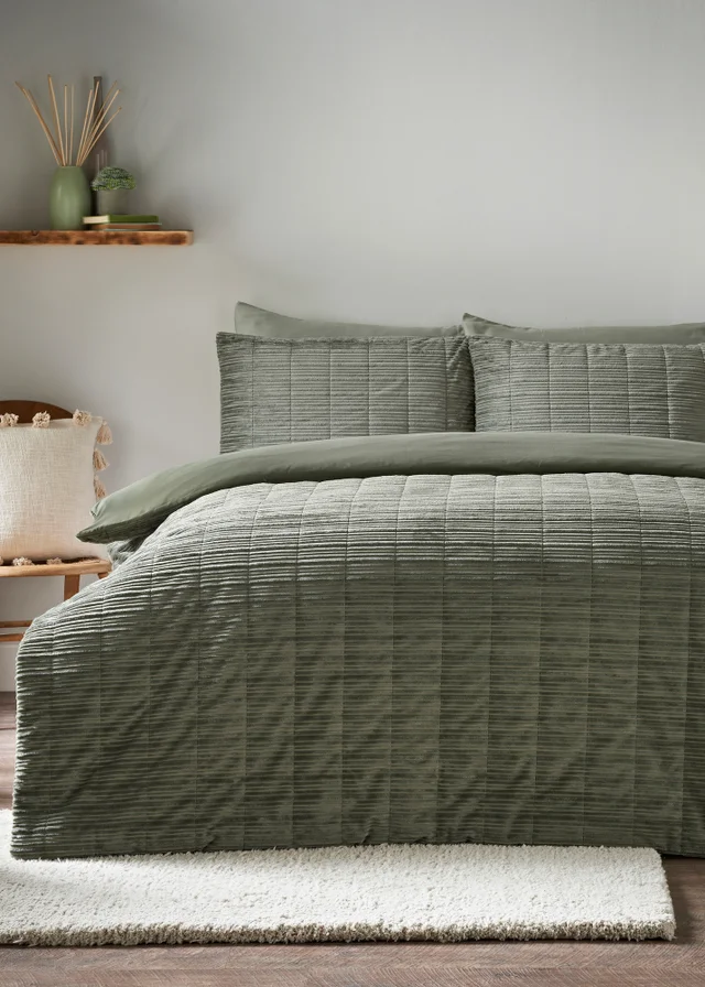Green Ribbed Velvet Duvet Set