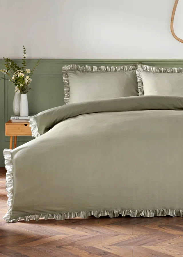 Green Stripe Frill Edge Duvet Set
