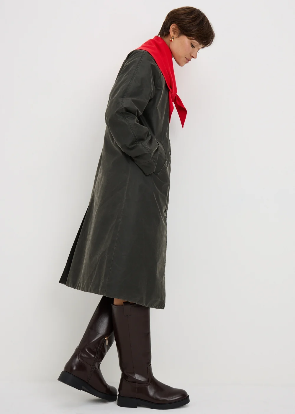 Khaki Longline Wax Barn Jacket - S Image 1