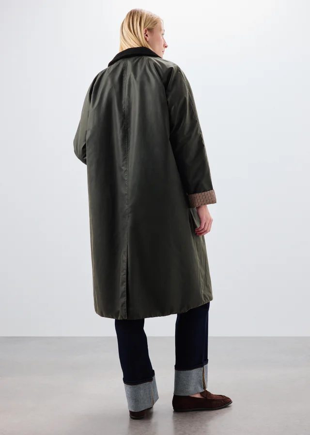 Khaki Longline Wax Look Barn Jacket