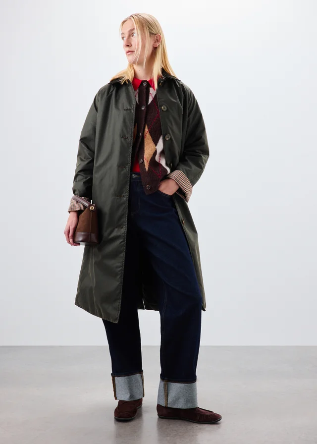 Khaki Longline Wax Look Barn Jacket
