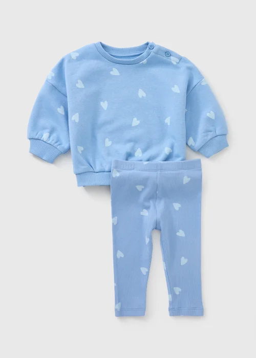 Baby Blue Heart Top & Bottoms Set (0-23mths) - Up to 1 Month Image 1