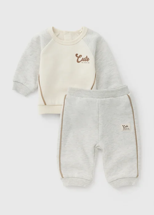 Baby Oatmeal Top & Jogging Bottom Set (0-23mths) - Up to 1 Month Image 1