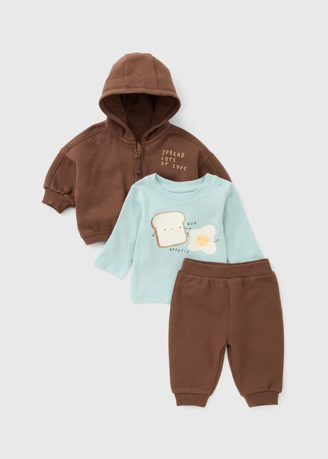 3 Piece Baby Brown Brunch Sweat Set (0-23mths)
