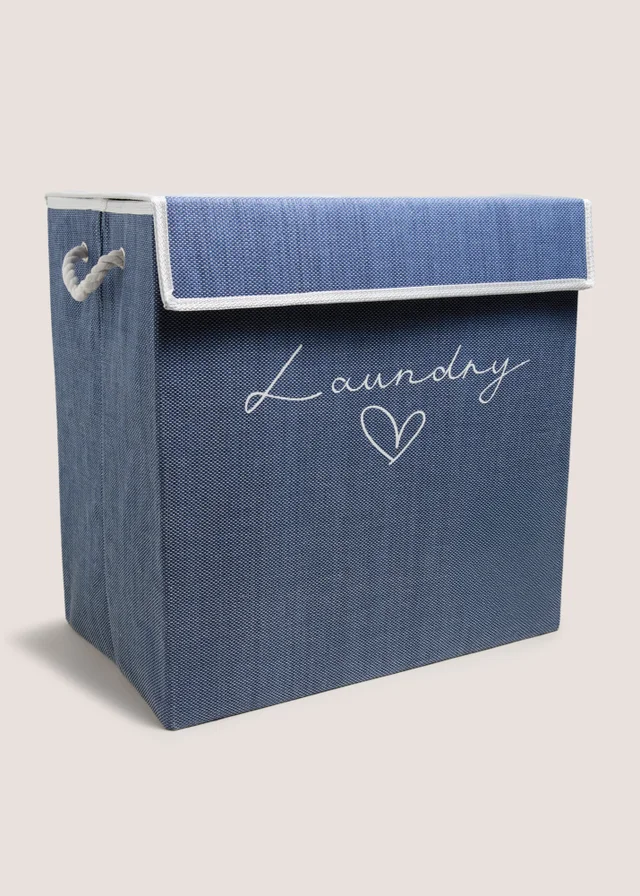 Navy Fabric Collapsible Laundry Basket