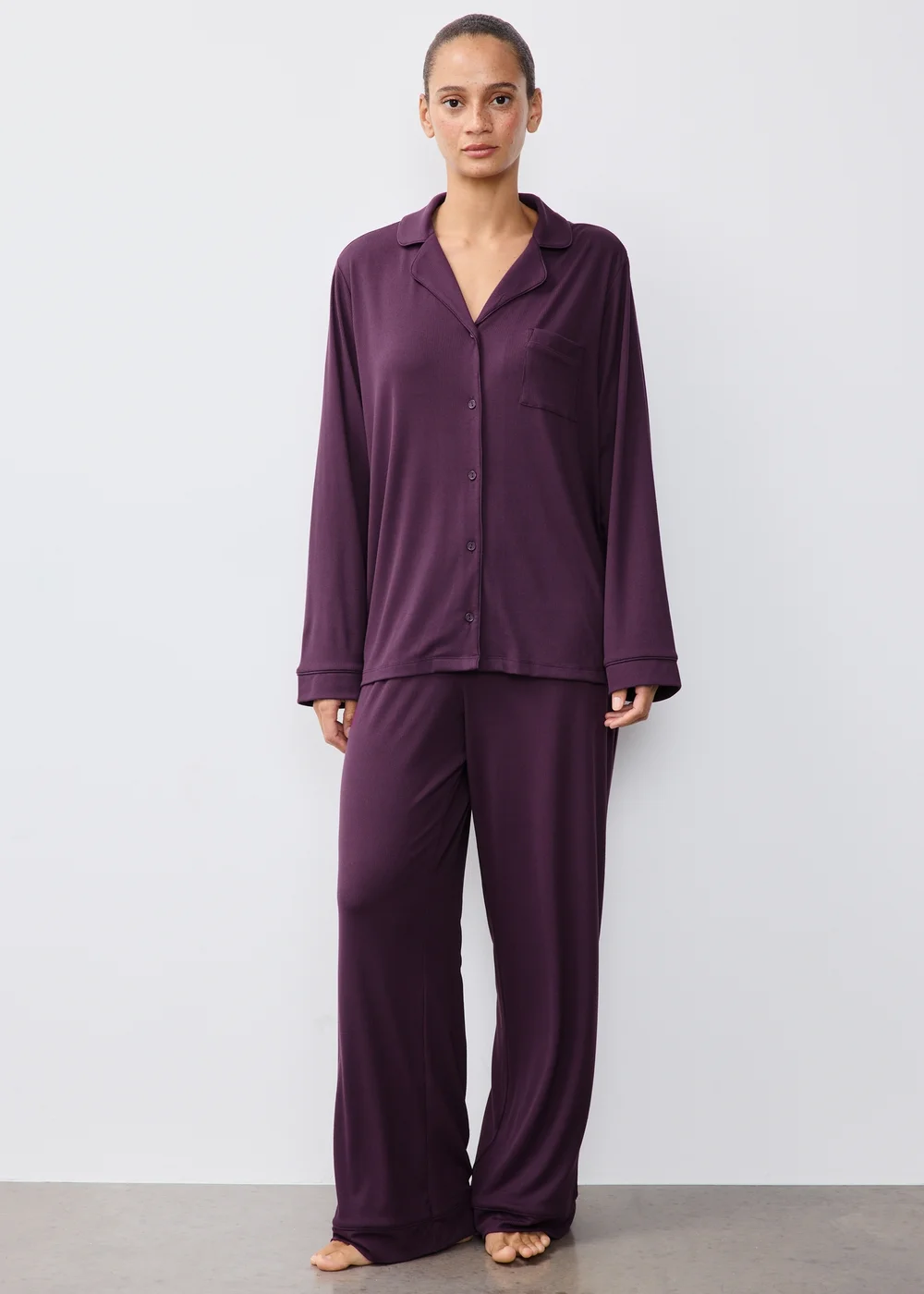 Wine Ribbed Traditional Pyjamas - 2XL Image 1