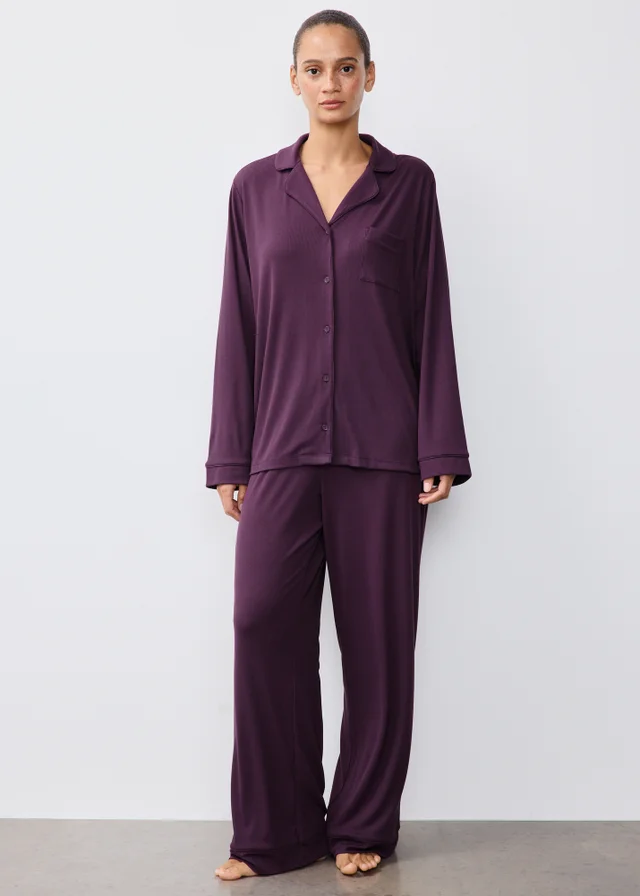 Wine Ribbed Traditional Pyjamas