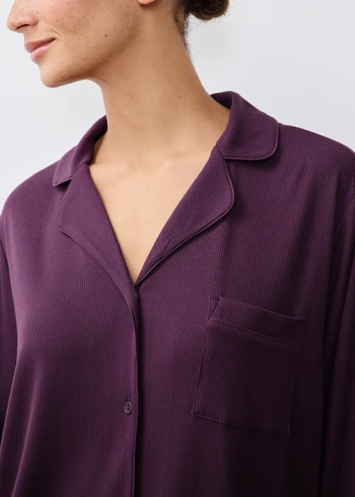Wine Ribbed Traditional Pyjamas - 2XL Image 3
