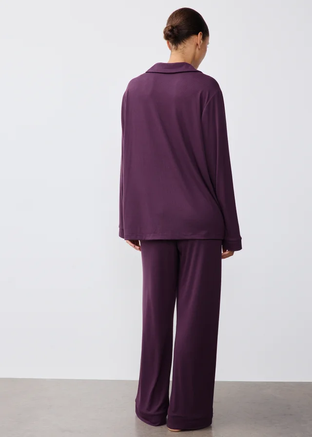 Wine Ribbed Traditional Pyjamas