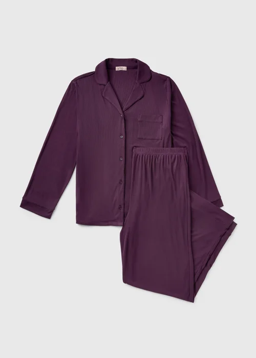 Wine Ribbed Traditional Pyjamas - 2XL Image 4