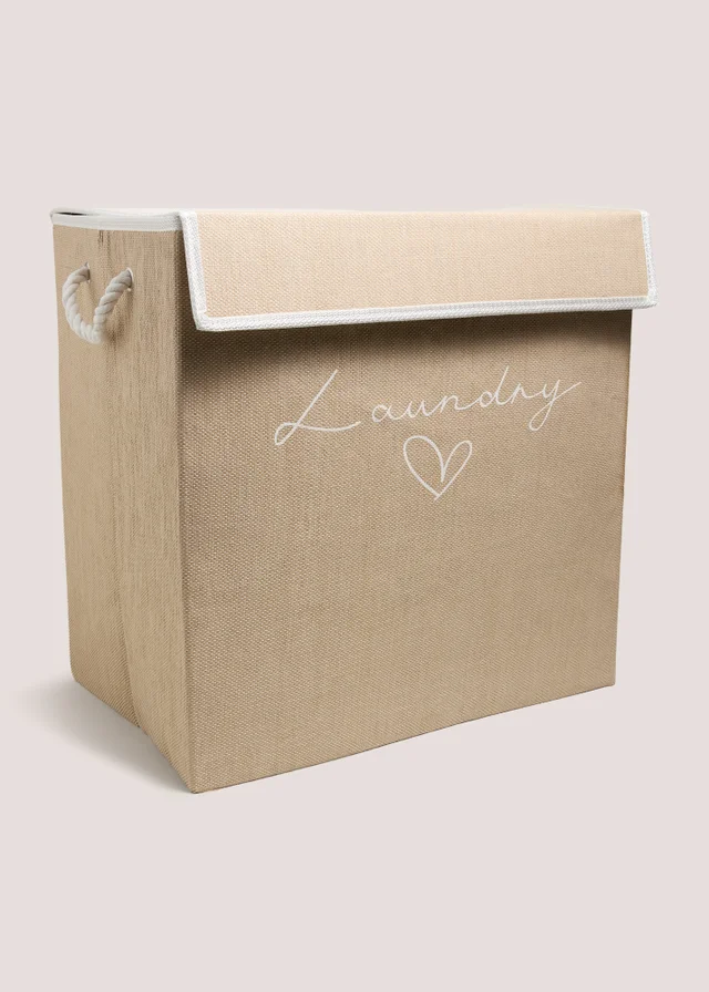 Beige Fabric Collapsible Laundry Basket