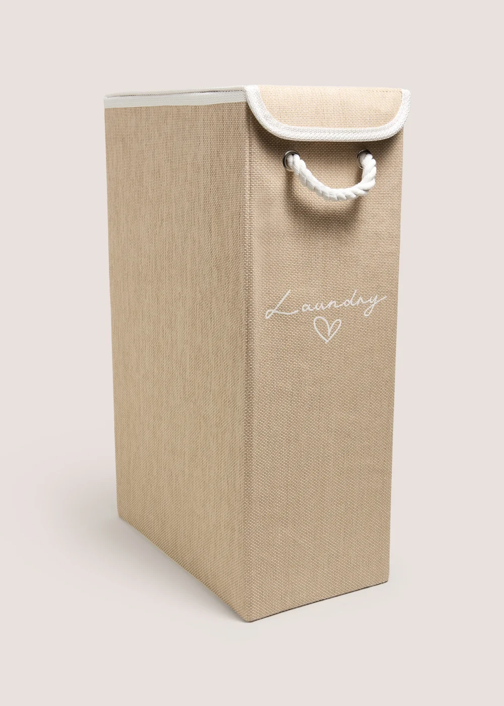 Beige Narrow Collapsible Laundry Basket Image 1