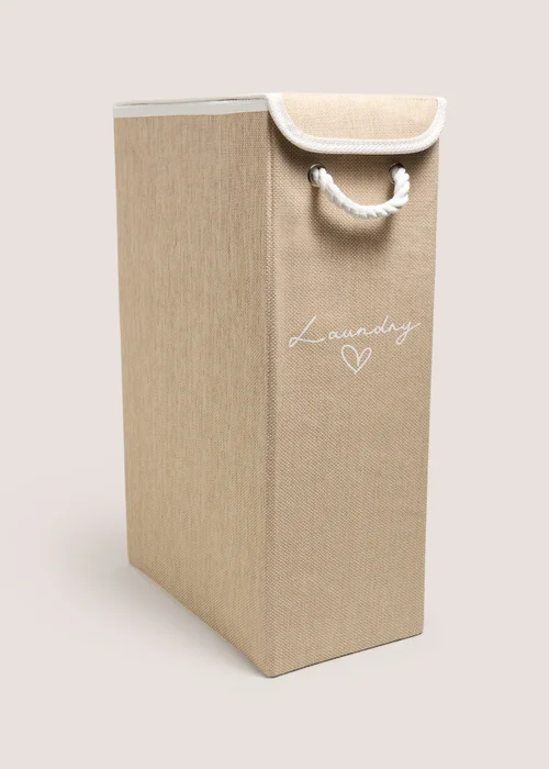 Beige Narrow Collapsible Laundry Basket Image 1