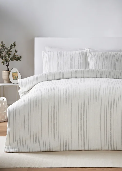 Grey Stitch Stripe Duvet Set - Double Image 1