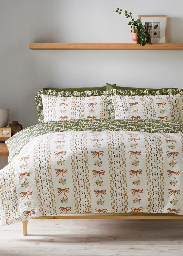Green Bow Frill Duvet Set