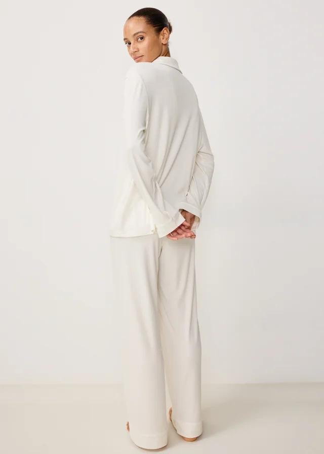 Cream Ribbed Traditional Longline Pyjamas