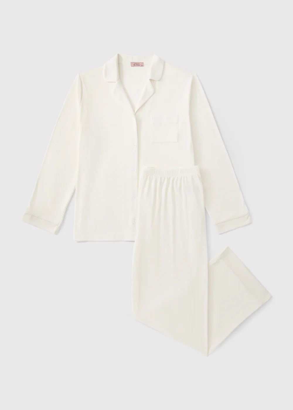 Cream Ribbed Traditional Longline Pyjamas - XS Image 1