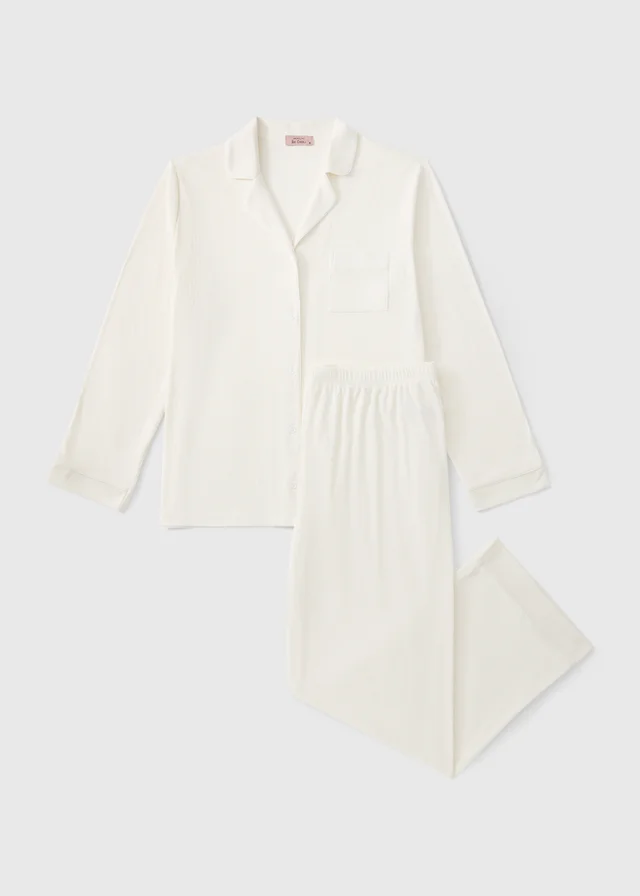 Cream Ribbed Traditional Longline Pyjamas