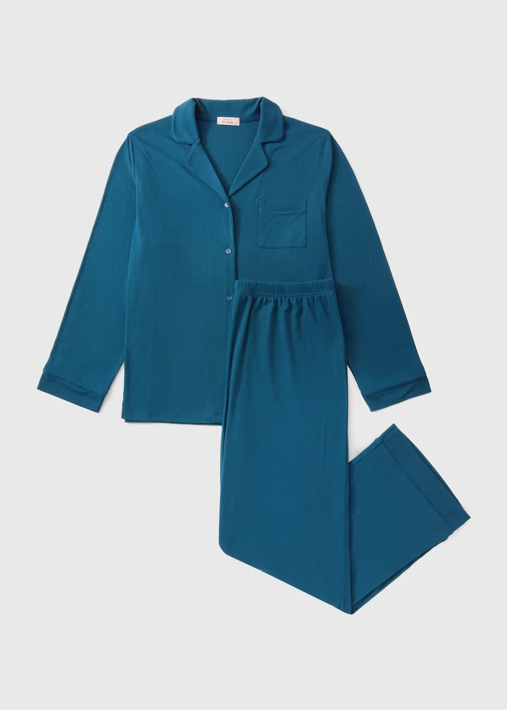 Dark Blue Ribbed Traditional Longline Pyjamas - XS Image 1