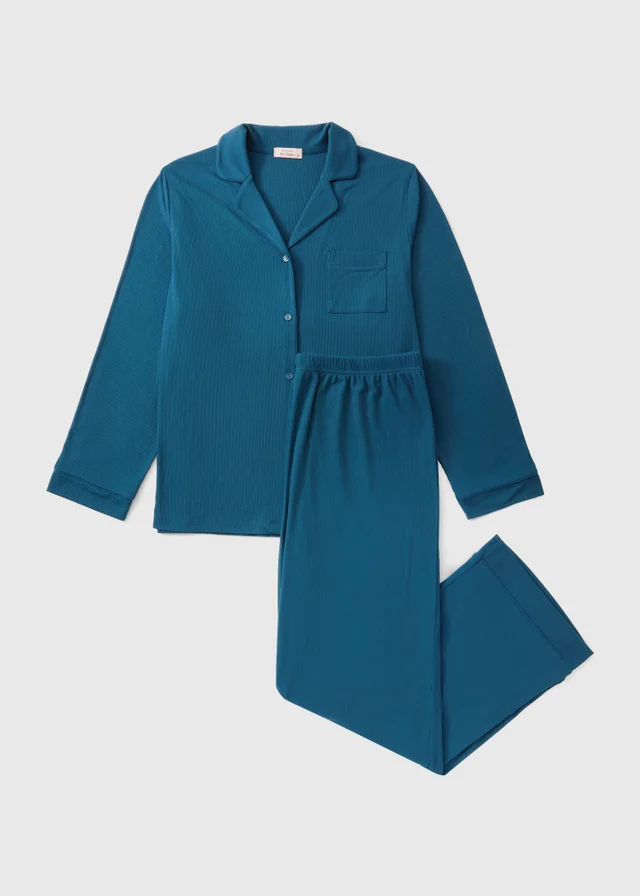 Dark Blue Ribbed Traditional Longline Pyjamas