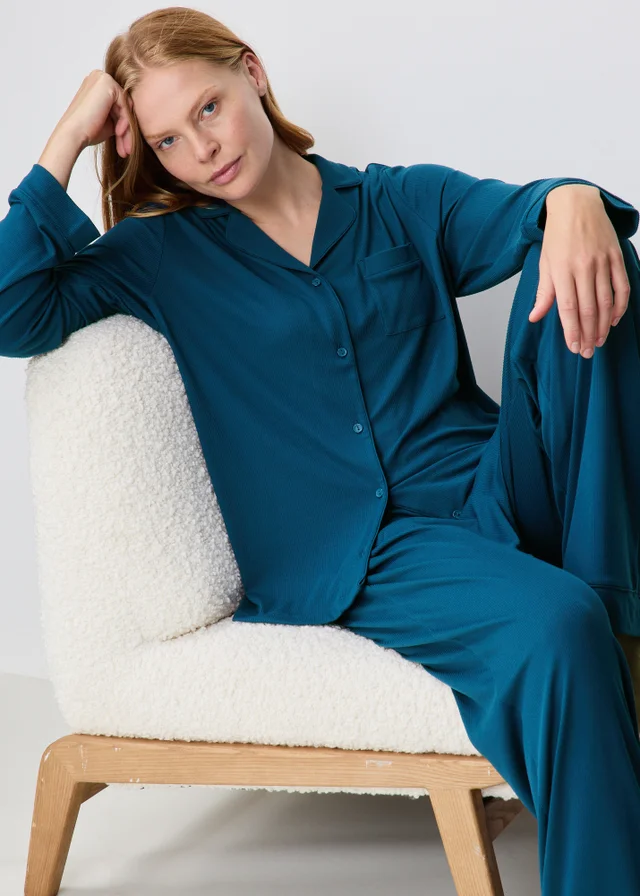 Dark Blue Ribbed Traditional Longline Pyjamas
