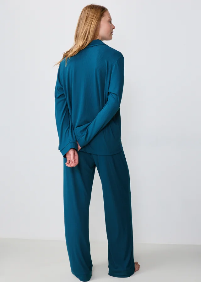 Dark Blue Ribbed Traditional Longline Pyjamas