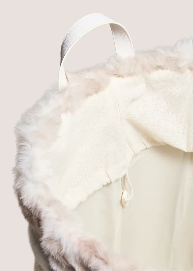 Beige Faux Fur Laundry Basket