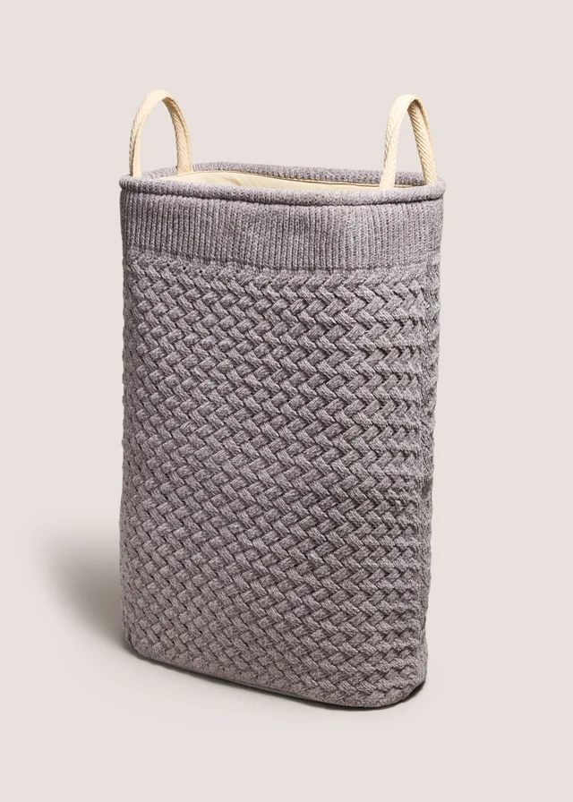 Grey Cable Narrow Laundry Basket