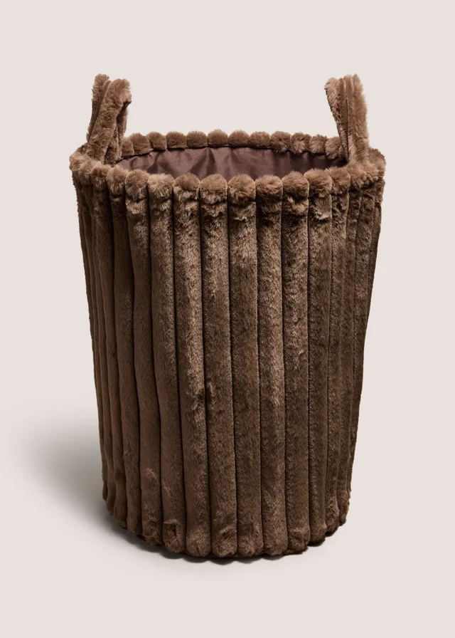 Ribbed Faux Fur Brown Laundry Basket
