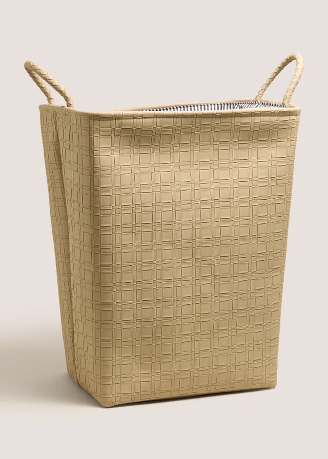 Natural Faux Leather Weave Laundry Basket