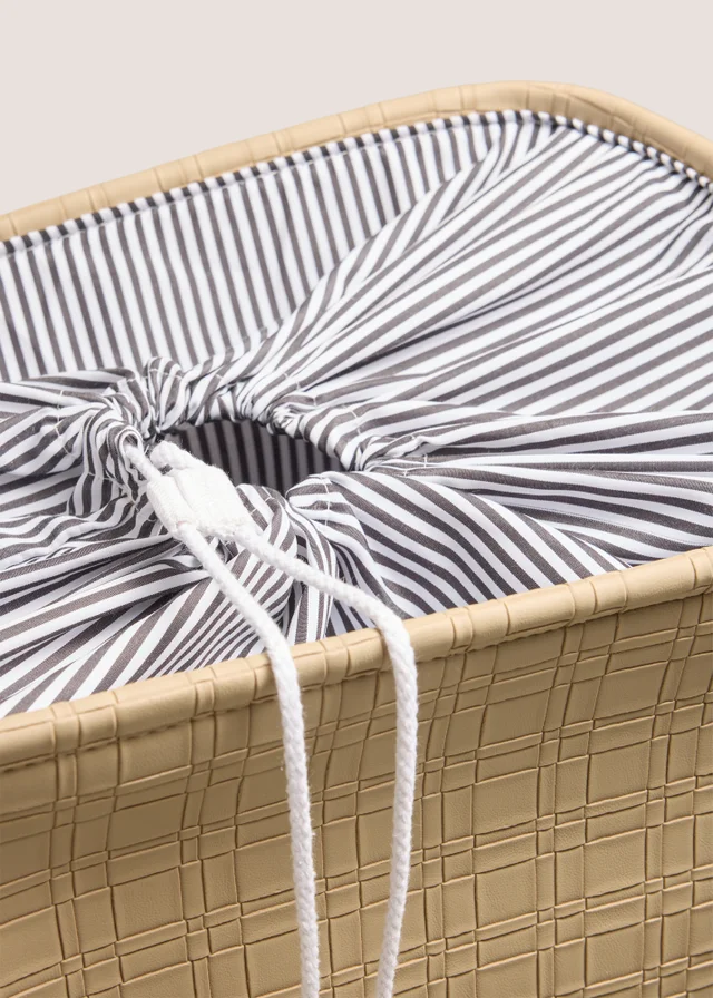 Natural Faux Leather Weave Laundry Basket