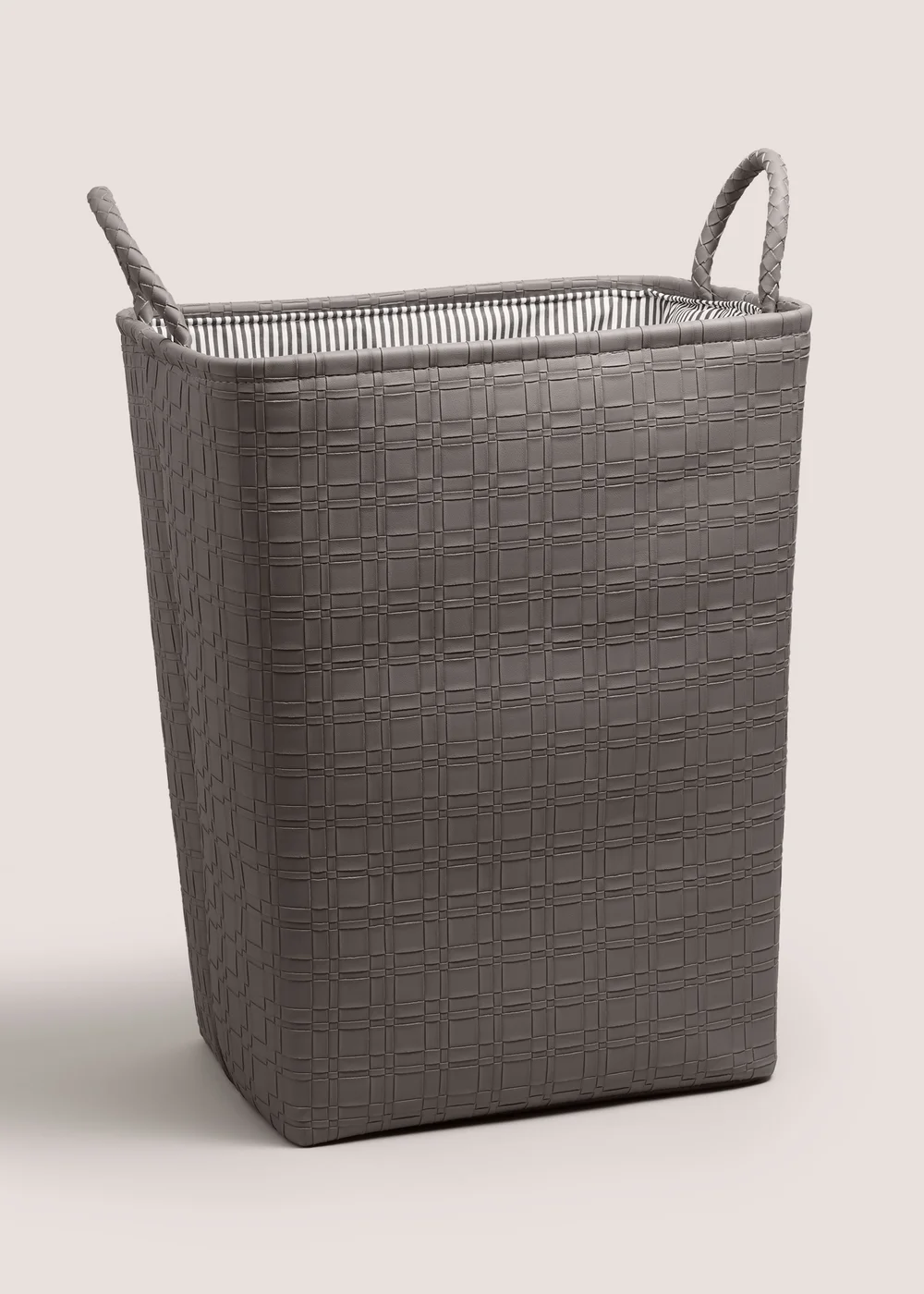 Faux Leather Grey Weave Laundry Basket Image 1