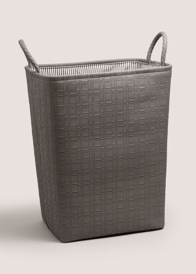 Faux Leather Grey Weave Laundry Basket