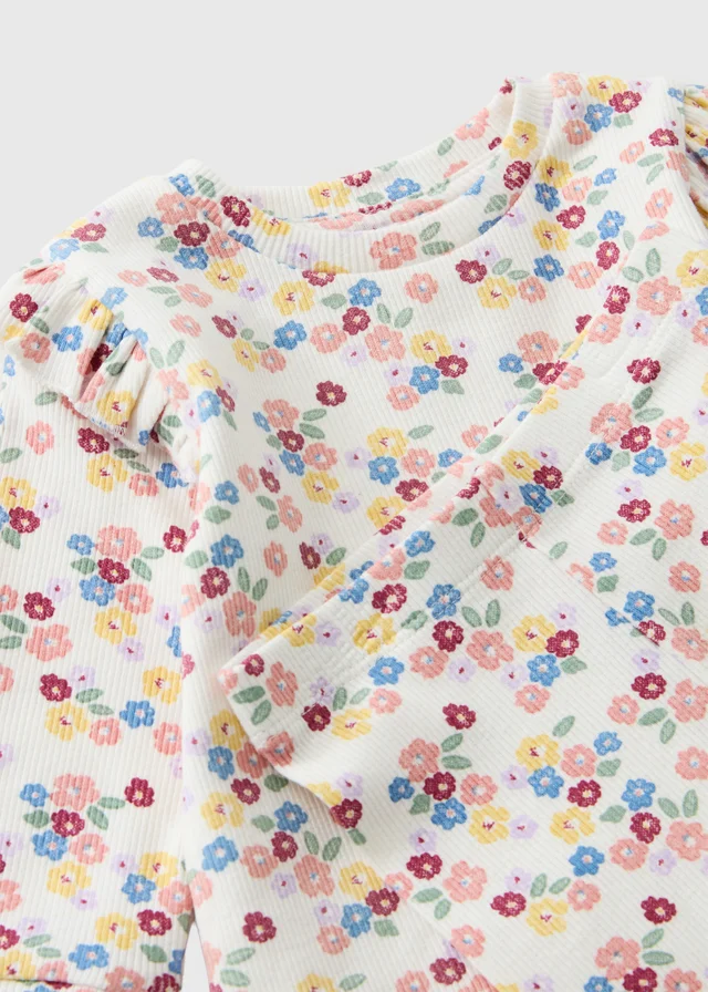 Baby Cream Ribbed Floral Top & Leggings Set (Newborn - 23mths)