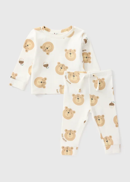 Baby Cream Bear Long Sleeve Top & Legging Set (0-23mths) - Up to 1 Month Image 1