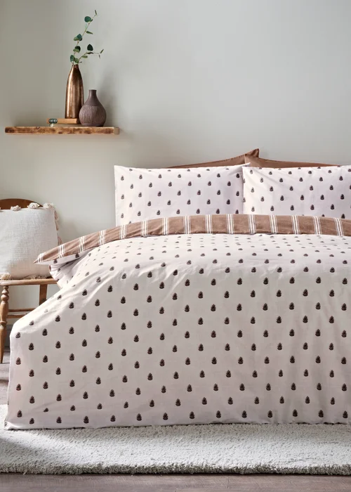 White Pinecone Printed Duvet Set - Single Image 1