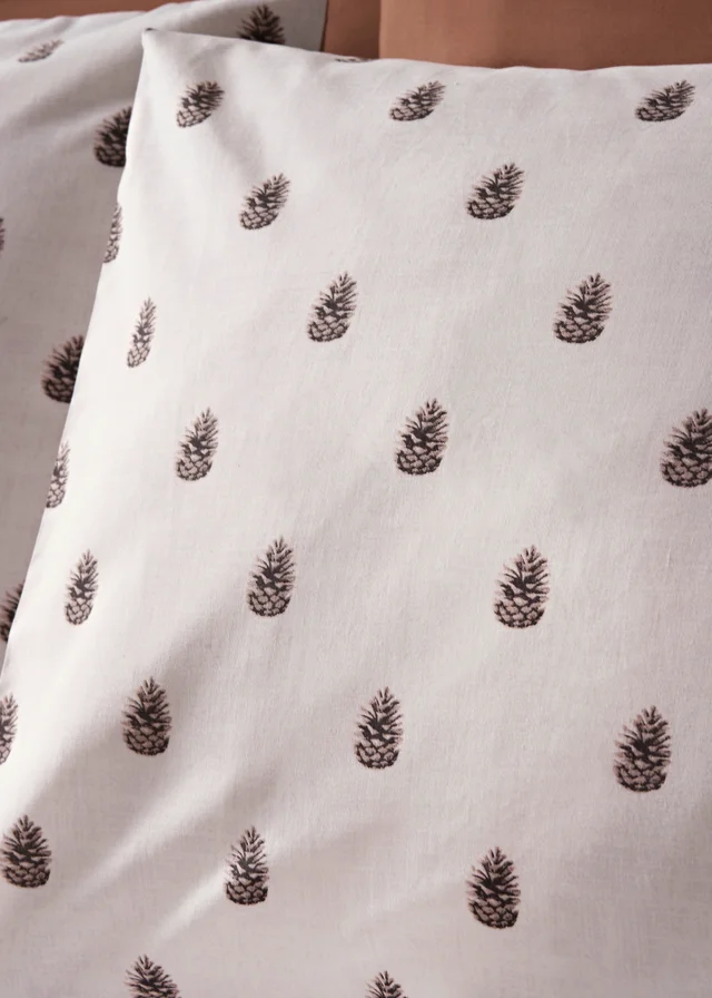 White Pinecone Printed Duvet Set