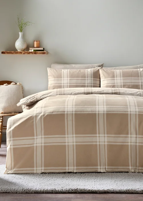 Beige Checked Duvet Set - Double Image 1
