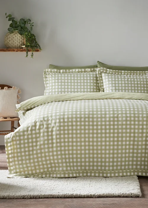 Green Check Oxford Edge Duvet Set - Double Image 1